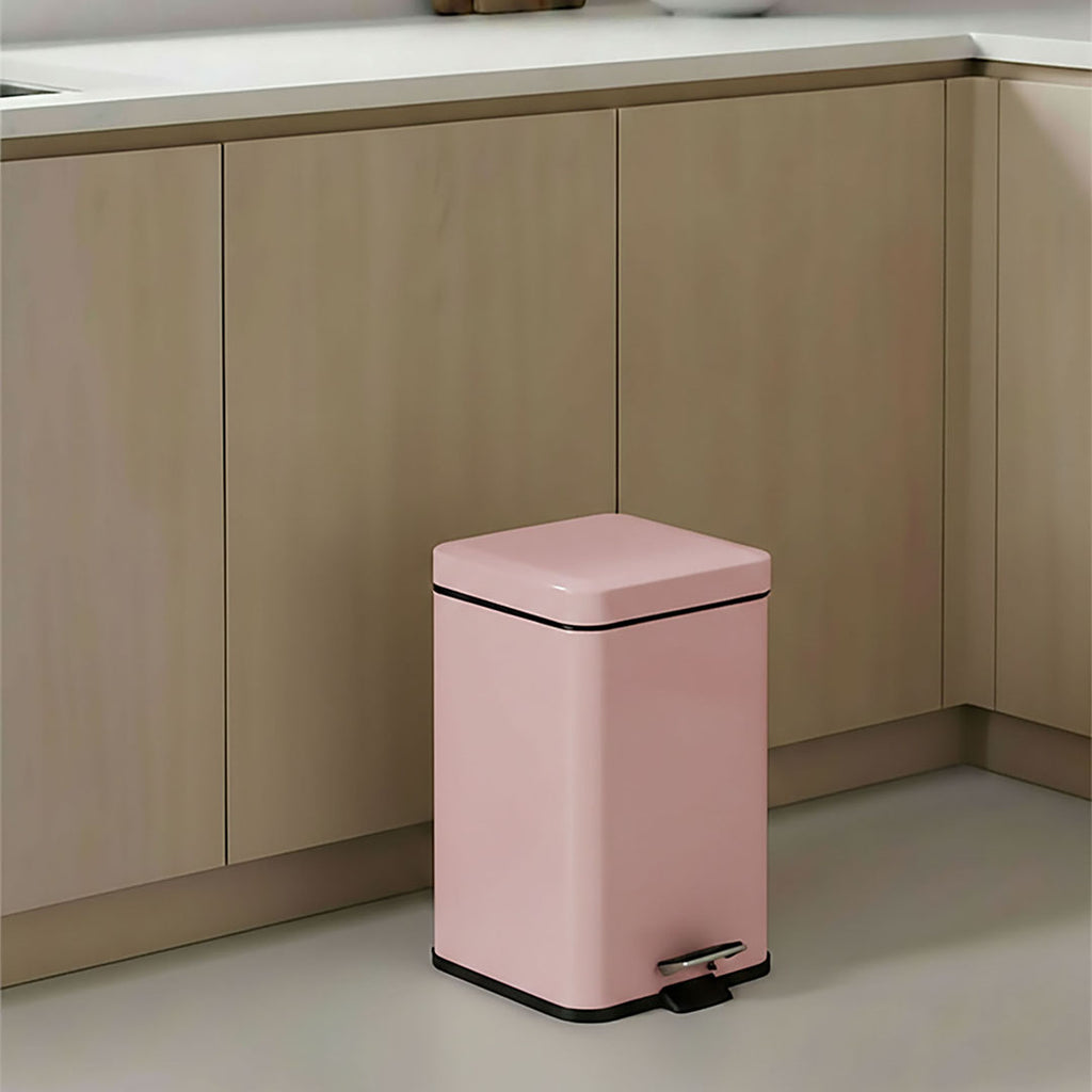 SOGA Foot Pedal Stainless Steel Rubbish Recycling Garbage Waste Trash Bin Square 6L Pink