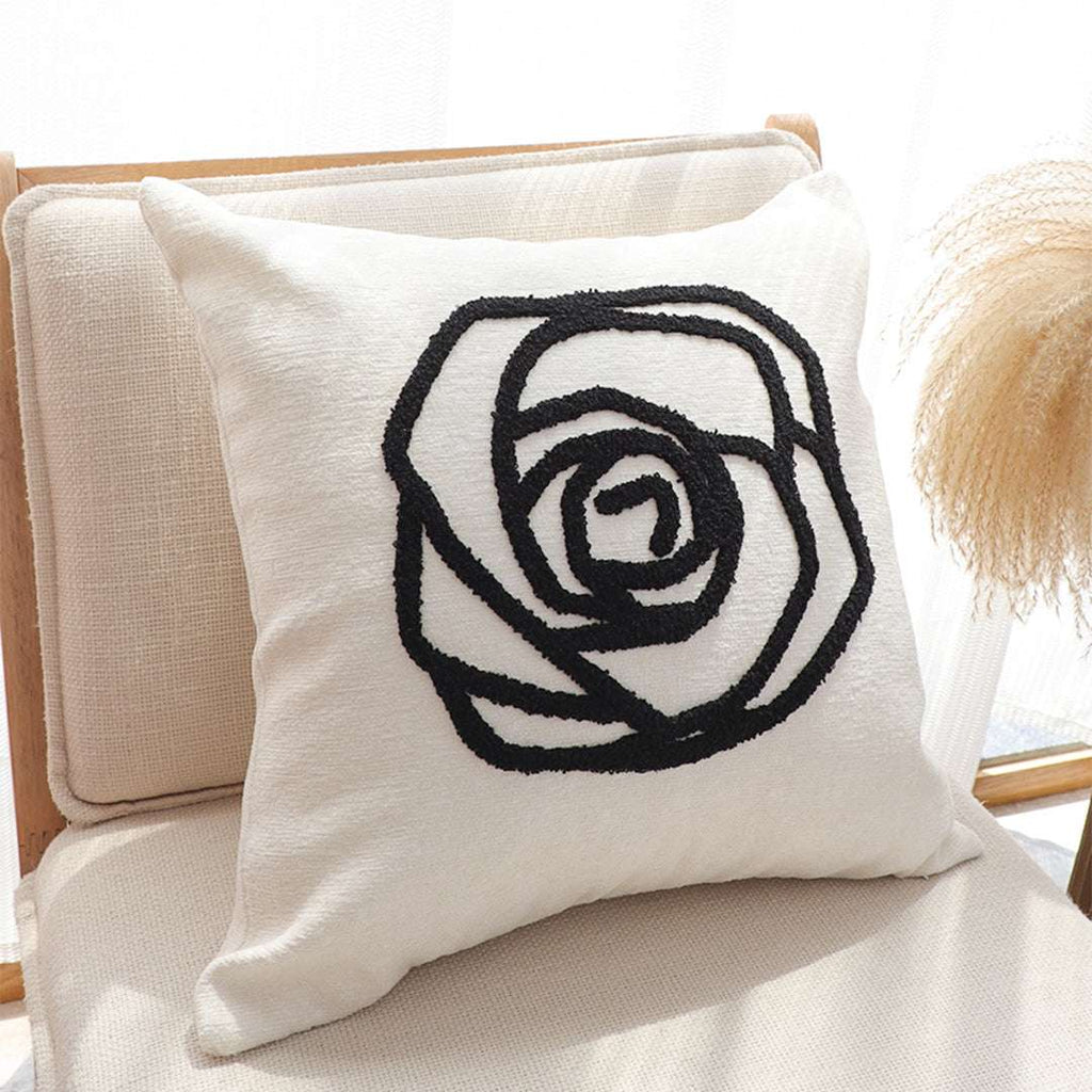 SOGA 2X Embroidered Cushion 45cm White Black Rose Flower Pattern Decorative Throw Pillow $ 129