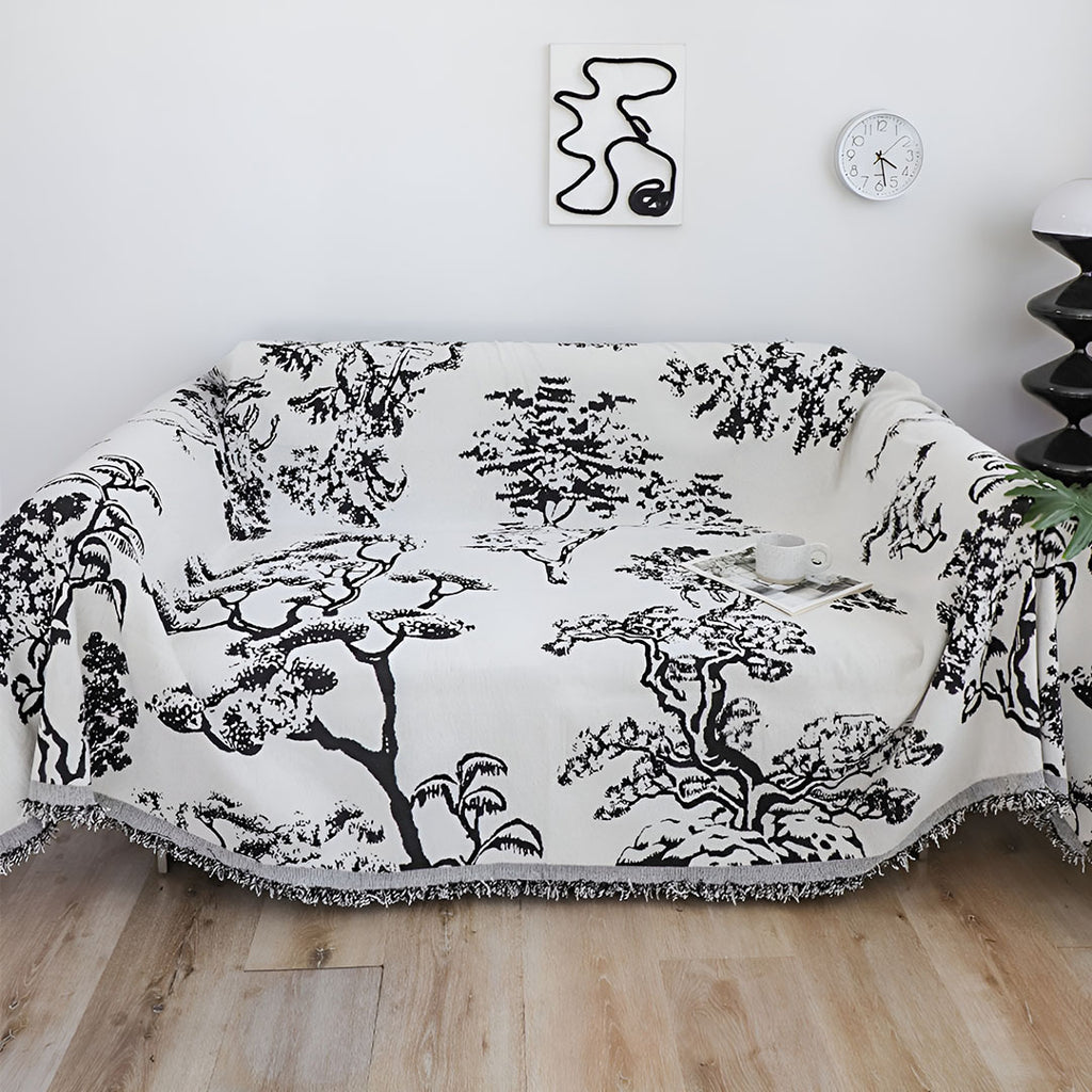 SOGA Two-seater White Sofa Cover Tree Print 180x260cm Polyester