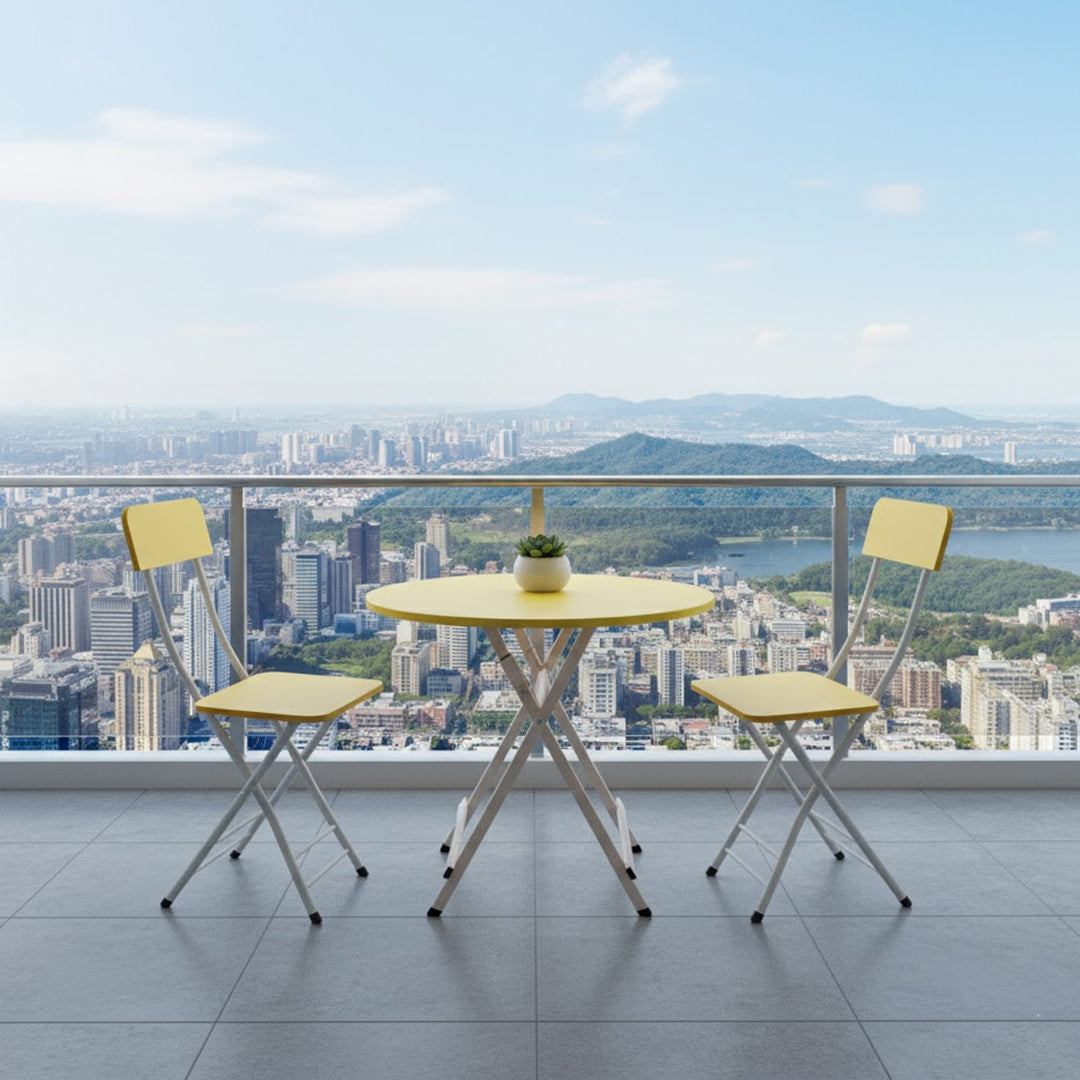 SOGA Home & Living Bundle – Yellow Folding Dining Table & 2 Foldable Chairs for Home Decor
