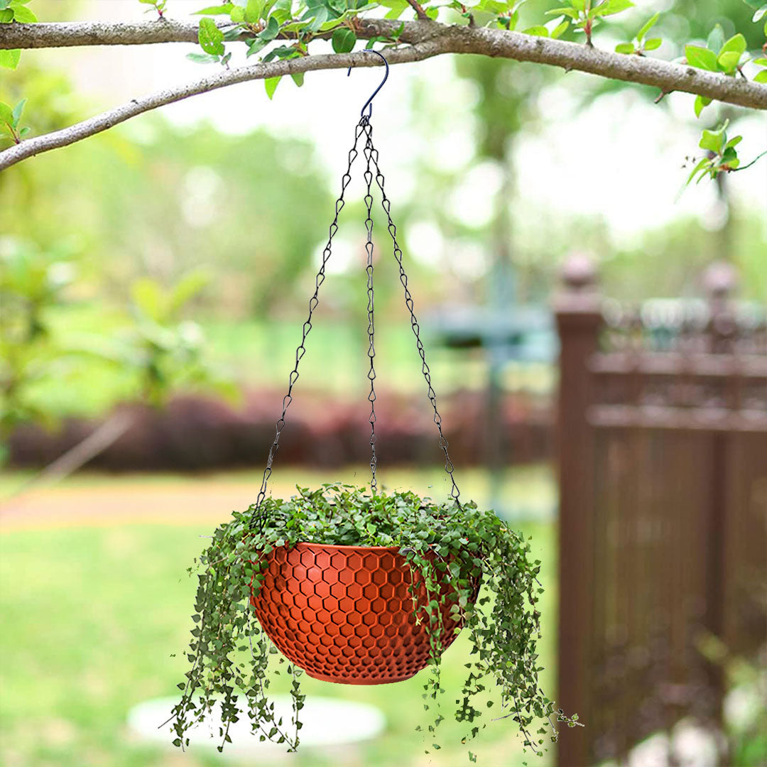 SOGA 2X Red Large Hanging Resin Flower Pot Self Watering Basket Planter