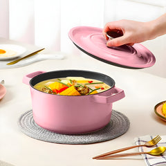 SOGA Cast Iron Enamel Porcelain Stewpot Casserole Stew Cooking Pot With Lid 2.7L Pink 22cm