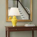 SOGA 4X Oval Ceramic Table Lamp with Gold Metal Base Desk Lamp Yellow