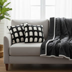SOGA Home & Living Bundle – 2 Black White Geometric Pillow & Cozy Black Flannel Throw Blanket