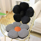 SOGA 2X Black w/ Orange Flower Cushion Shaped for Floor and Sitting Throw Pillow