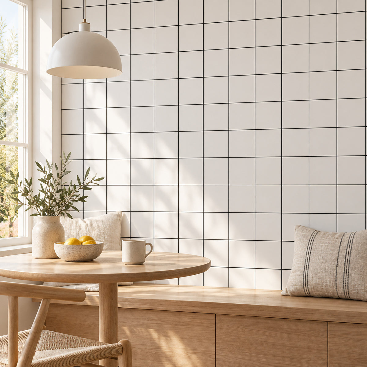 SOGA Peel & Stick Floor and Wall Tiles 30 x 30cm 10 Pack White Grid Tile Look