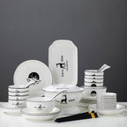 SOGA White Antler Printed Ceramic Dinnerware Set Crockery Soup Bowl Plate Server Kitchen Home Decor Set of 34