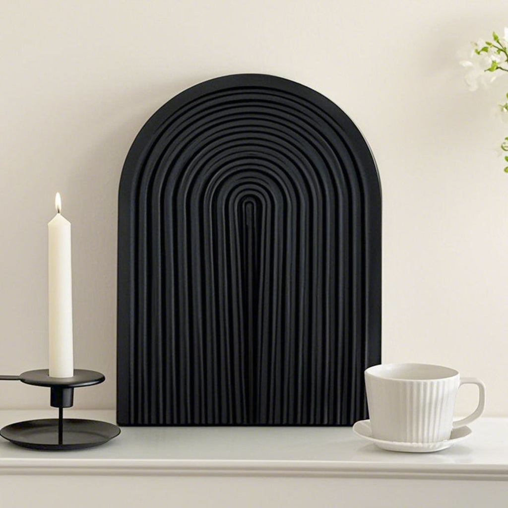 SOGA 32cm Black Ribbed Wooden  - Premium Beech Wood Decorative Tray