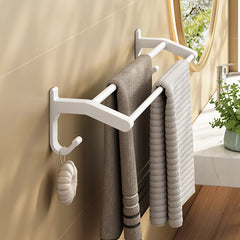 SOGA 62cm White Wall-Mounted Double Pole Towel Holder Bathroom Organiser Rail Hanger with Hooks