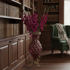 SOGA 67cm Purple Glass Tall Floor Vase with Metal Flower Stand