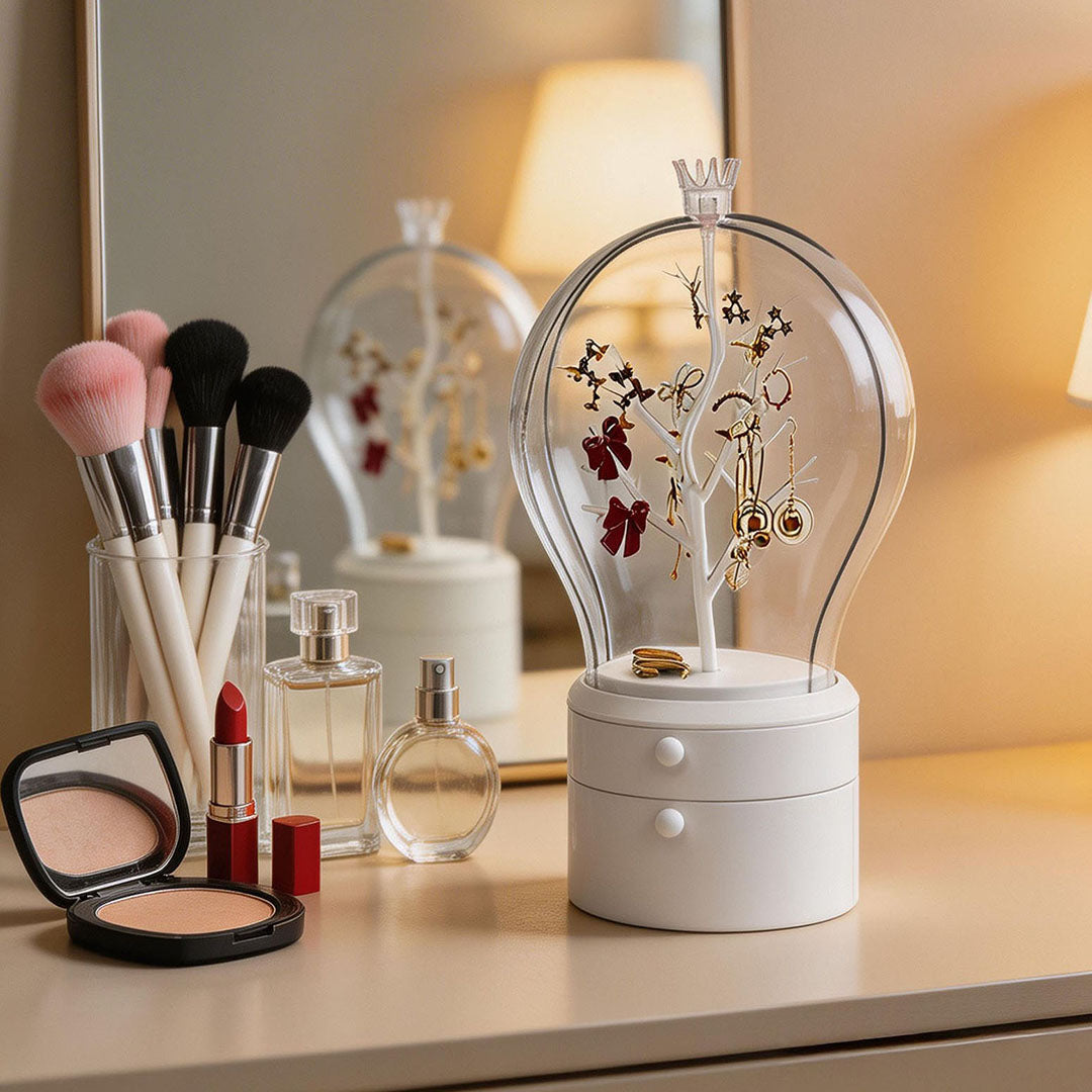 SOGA White 360 2 Layered Jewelry Storage Box Waterproof Dustproof Accessories Organiser