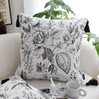 SOGA 2X 50cm Throw Pillow  Black and White Elegant Floral Print with Tassel Accents Home Decor