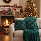 SOGA Christmas Bundle – 2 Teal Christmas Tree Pillow & Dark Green Cozy Striped Throw Blanket $ 178