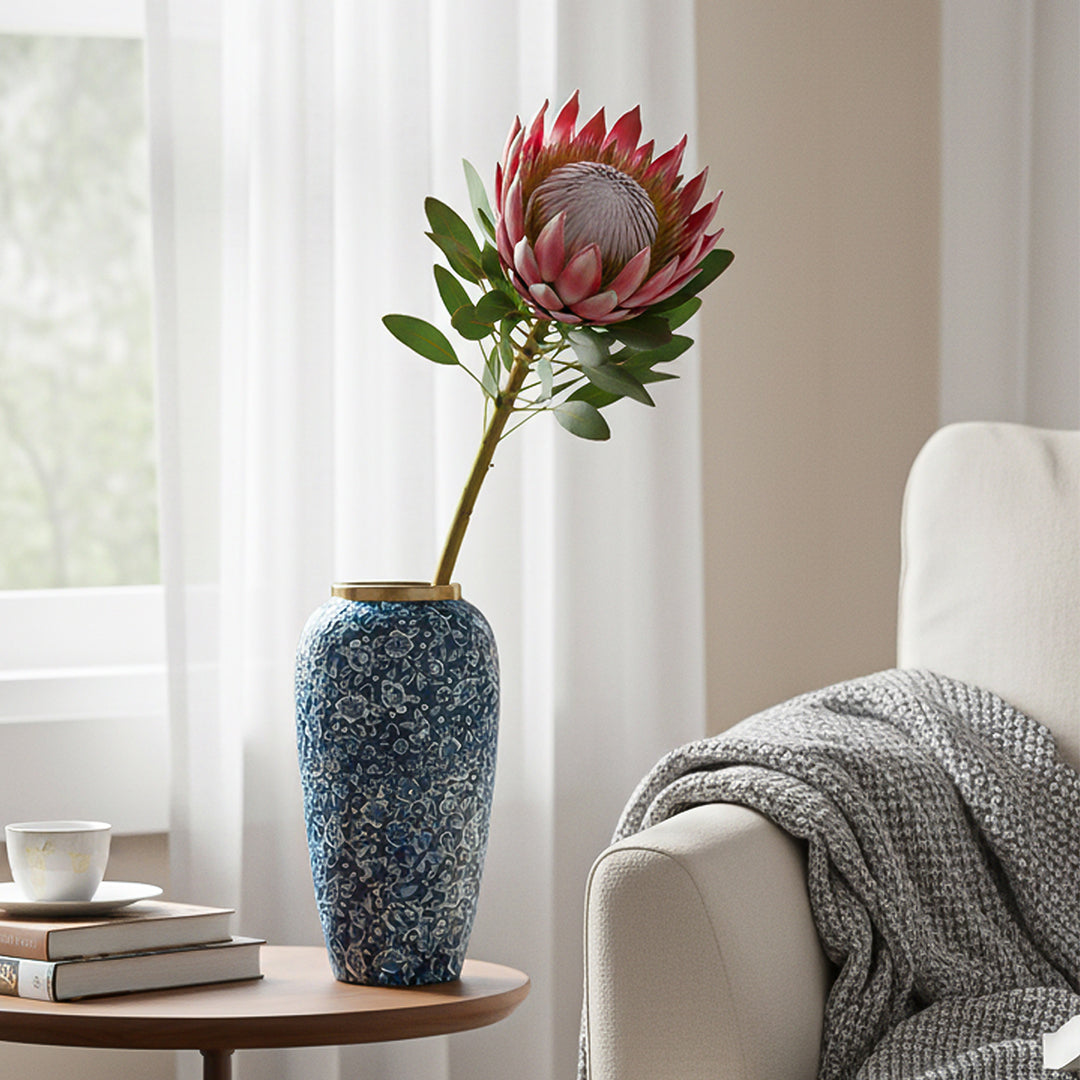 SOGA 35x17cm Blue with White Mini Floral Large Ceramic Flower Vase Elegant Living Room Home Decor