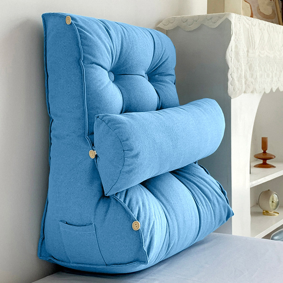 SOGA 45cm Blue Triangular Wedge Lumbar Pillow Headboard Backrest Sofa Bed Cushion Home Decor