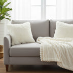 SOGA Home & Living Bundle – 2 White Rabbit Fur Pillow & Pearl White Velvet Throw Blanket