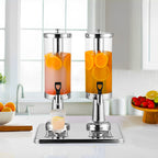 SOGA 6L Dual Silver Stainless Steel Beverage Dispenser Ice Cylinder Clear Juicer Hot Cold Water Jug