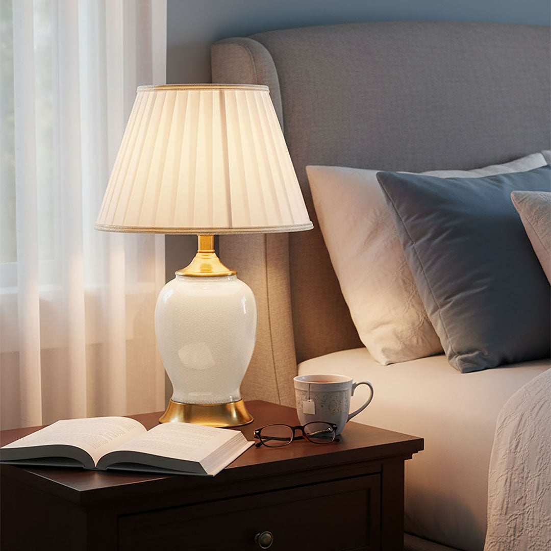 SOGA 2X Ceramic Oval Table Lamp with Gold Metal Base Desk Lamp White