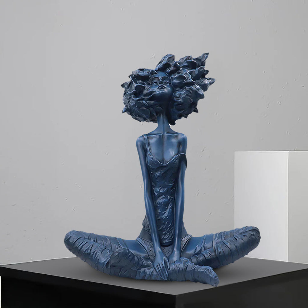 SOGA 59cm Blue Resin Sculpture – Abstract Yoga Girl Home Décor