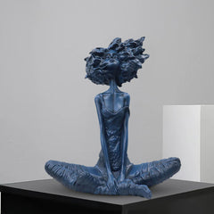 SOGA 59cm Blue Resin Sculpture – Abstract Yoga Girl Home Décor