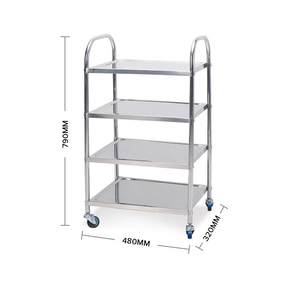 SOGA 2X 4 Tier 48x32x79cm Stainless Steel Kitchen Dinning Food Cart Trolley Utility Round