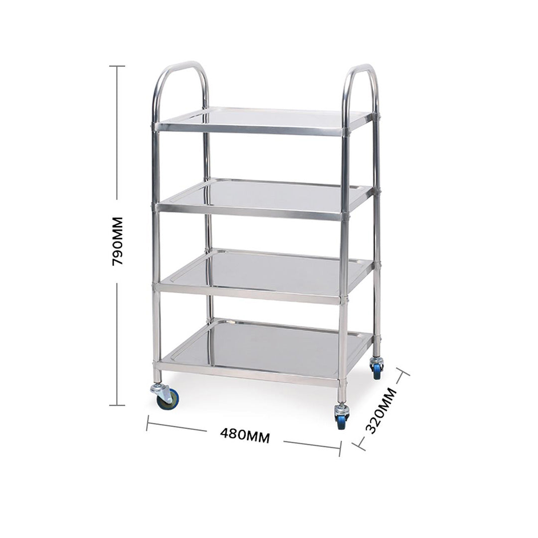 SOGA 2X 4 Tier 48x32x79cm Stainless Steel Kitchen Dinning Food Cart Trolley Utility Round