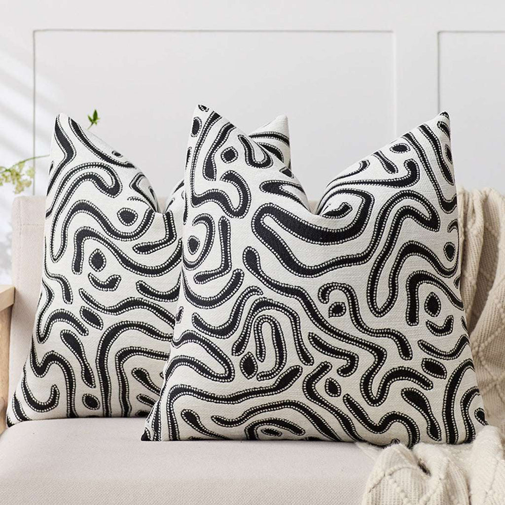 SOGA 2X 50cm Black White Abstract Swirl Pattern Decorative Throw Pillow $ 140