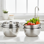 SOGA Kitchenware Bundle – Stainless Steel Nesting Colanders & Deep Stackable Mixing Bowls Set $ 114