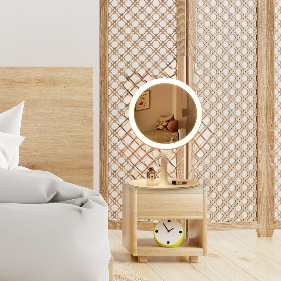 SOGA 26cm White Round Smart LED Makeup Bedroom Table Vanity Mirror Tricolor