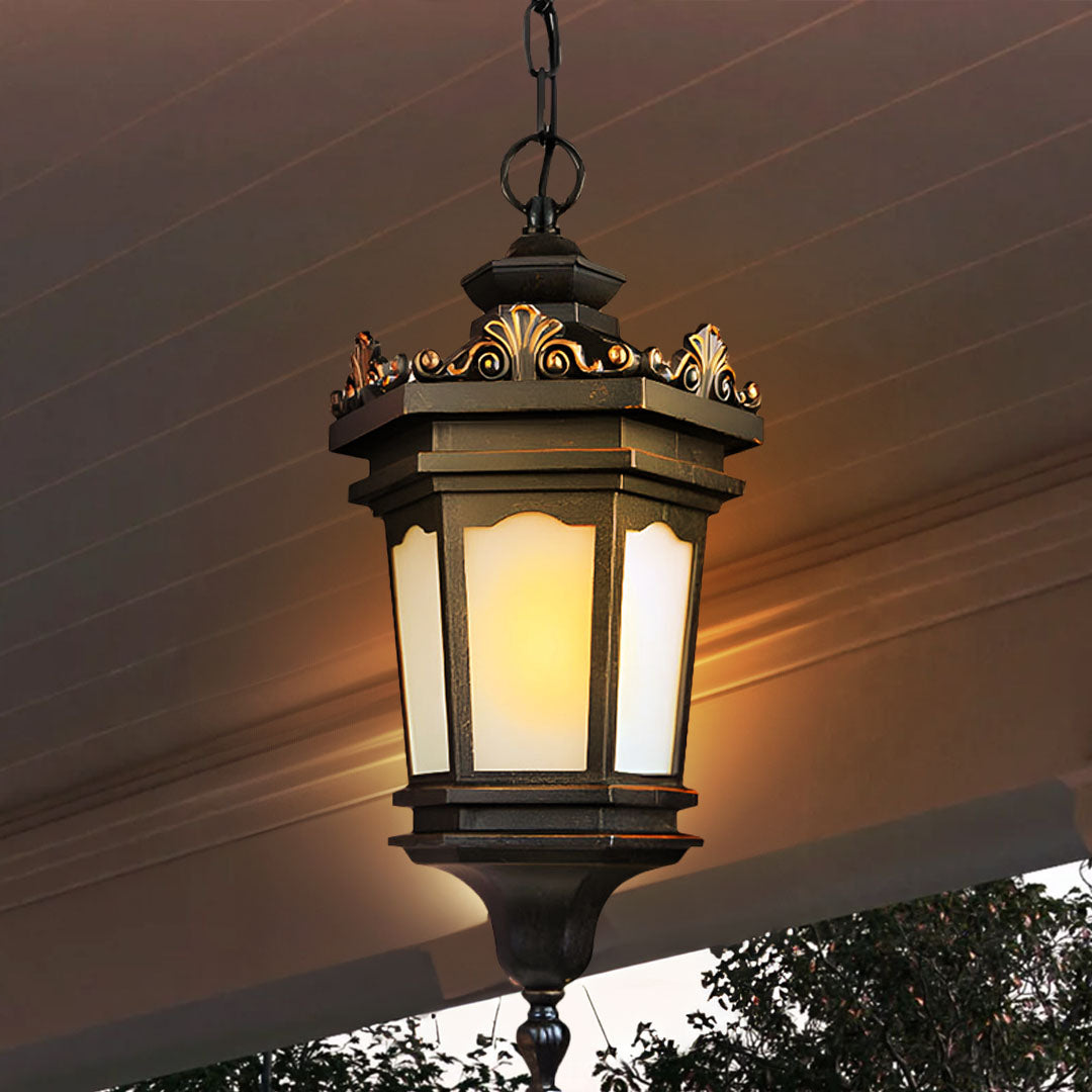 Vintage Lamp 2X 54.5cm Elegant Aluminum & Glass Lantern Chandelier Classic Hanging Light Fixture Antique Style