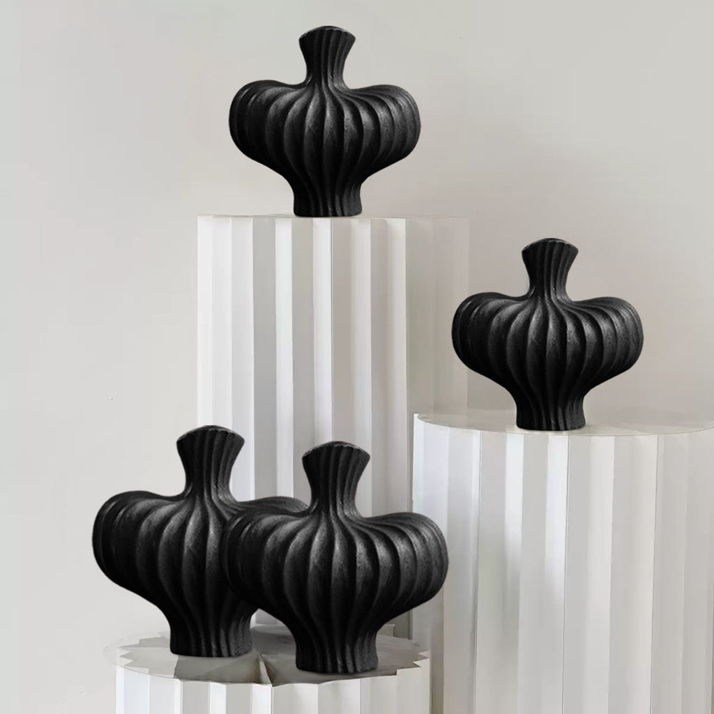 SOGA 2X 25X24cm Ornament Small Matte Black Vases Countertop Decoration Accessories Porch Crafts Home Decor
