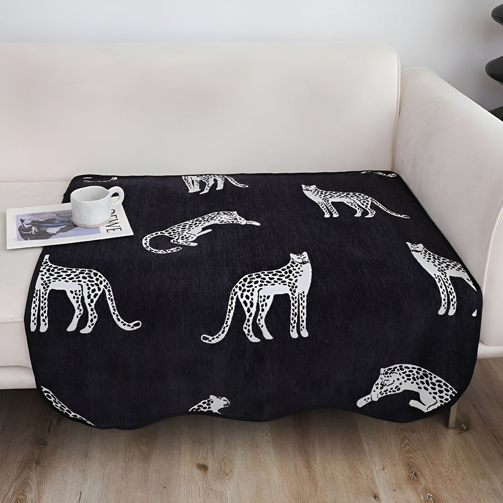 SOGA One-Seater Black Leopard Print 90x90cm Throw Blanket Sofa Cover
