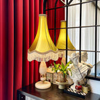 SOGA 2X Jade Stone Base Table Lamp Vintage Yellow Shade Tassel Fringe Bedside Desk Light $ 573