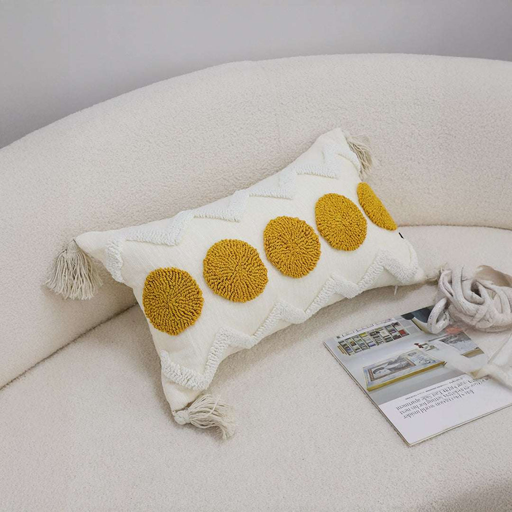 SOGA 2X 30cm Cream Yellow Circle Pom Chevron Tassel Decorative Pillow $ 140