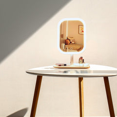 SOGA 2X 26cm White Squared Smart LED Makeup Bedroom Table Vanity Mirror Tricolor Adjustable Light w/ 5x Magnification
