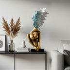 SOGA 86cm Gold Sculpture – Winged Resin Decor with Black Marble Base