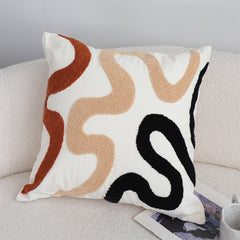 SOGA 45cm Cream Black Geometric Squiggly Pattern Throw Pillow
