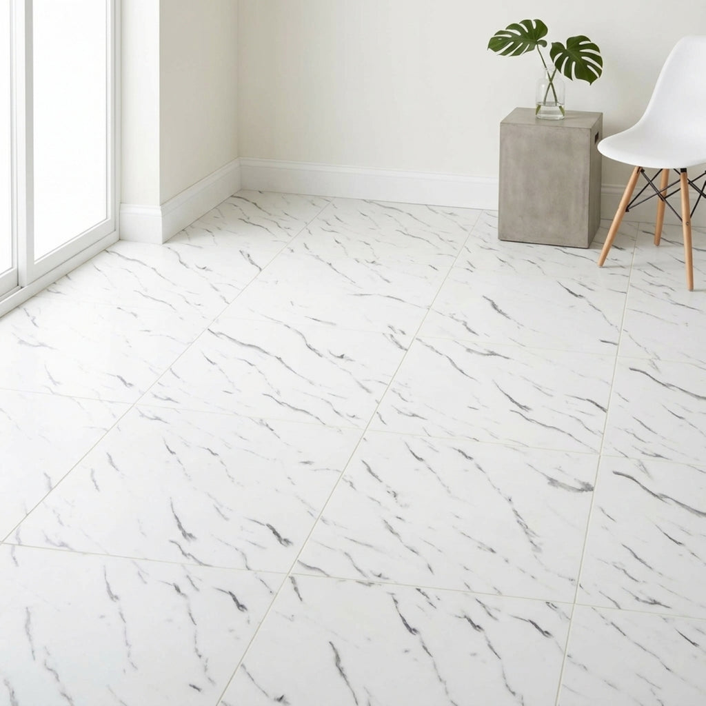 SOGA Peel & Stick Floor and Wall Tiles 30 x 30cm 10 Pack White Faux Marble