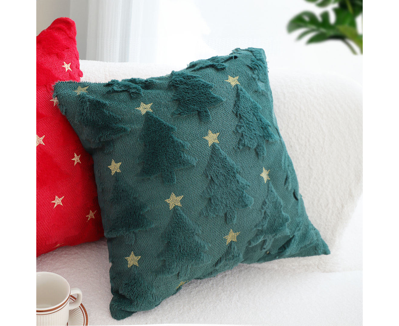 SOGA 45cm Festive Teal Christmas Tree Gold Star Holiday Throw Pillow