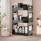 SOGA 38x24cm Black 3 Tier Bookshelf & Cosmetic Storage Organizer Trolley Rack