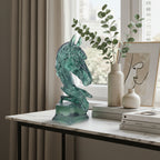 SOGA 37cm Green Horse Head Resin Sculpture Flowing Mane Design