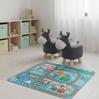 SOGA Home & Living Bundle – 2 Grey Deer Character Children's Ottoman & Kids Street Map Rug