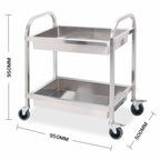 SOGA 2 Tier Stainless Steel Kitchen Trolley Bowl Collect Service FoodCart 95x50x95cm Large
