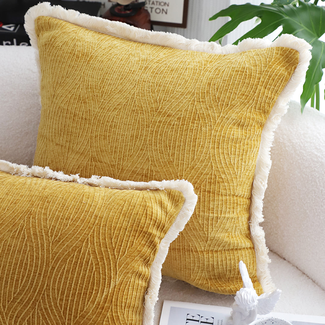 SOGA 2X 50cm Throw Pillow Turmeric Yellow Aesthetic Chenille Texture for Home Decor