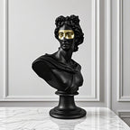 SOGA 40cm Black Classical Bust Resin Sculpture with Gold Eye Mask
