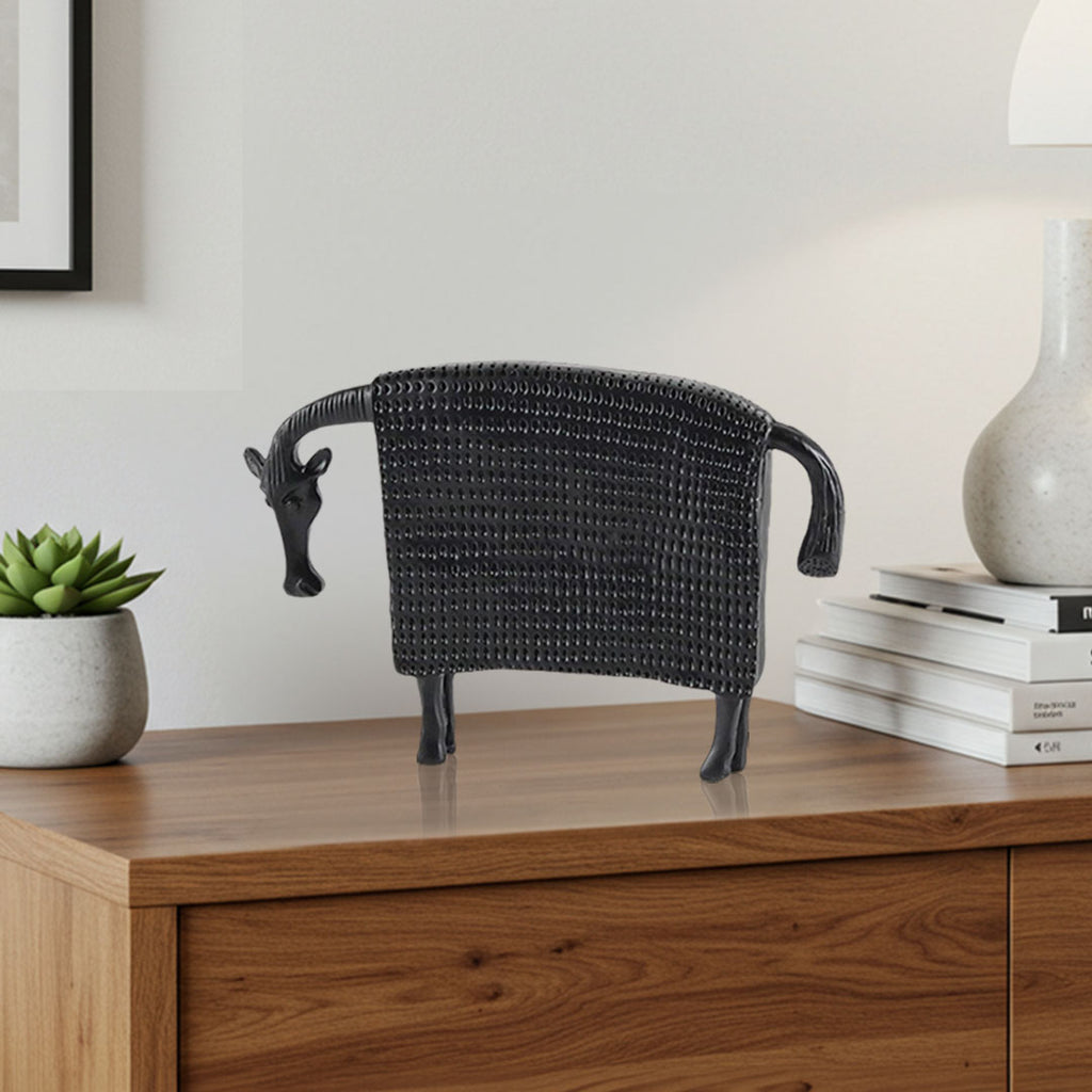 SOGA 24cm Black Cow Sculpture with Dotted Pattern in Resin