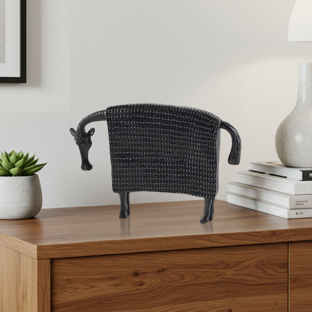 SOGA 24cm Black Cow Sculpture with Dotted Pattern in Resin