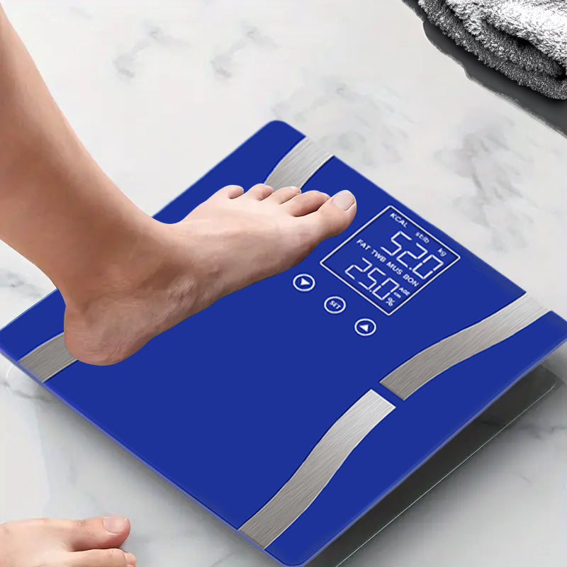 SOGA Glass LCD Digital Body Fat Scale Bathroom Electronic Gym Water Weighing Scales Blue