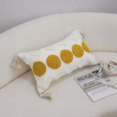 SOGA 30cm Cream Yellow Circle Pom Chevron Tassel Decorative Pillow $ 72
