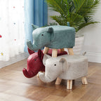 SOGA Beige Gray Children Bench Elephant Character Round Ottoman Stool Soft Small Comfy Seat Home Decor